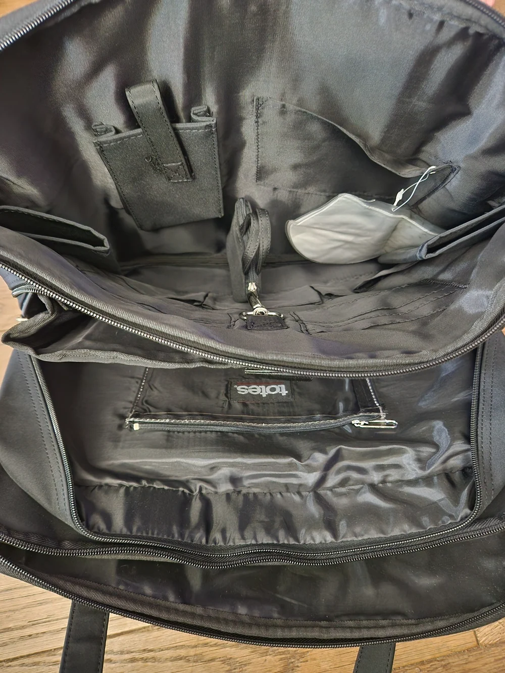 totes Black Nylon Laptop Tote with Front Zip Pocket